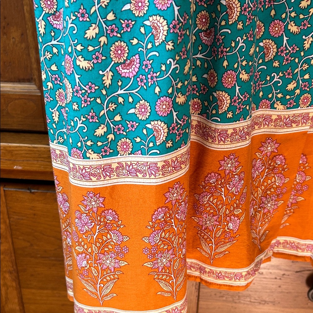NATURAL LIFE Teal Floral Maxi Dress with Orange Hem - Picture 6 of 8
